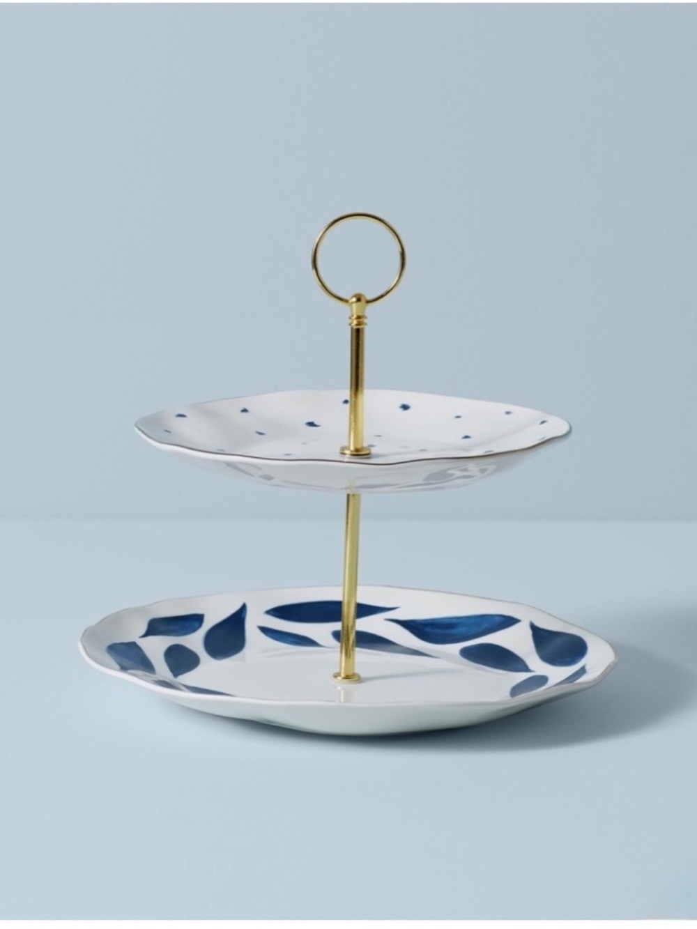Lenox Blue Bay 2-Tiered Server Porcelain Metal Blue White